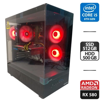 Ігровий ПК Montech Tower / Intel Core i5-8400 (6 ядер по 2,8 - 4,0 ГГц) / 32 ГБ DDR4 / 512 ГБ SSD M.2 + 500 ГБ HDD / AMD Radeon RX 580, 8 ГБ GDDR5, 256-біт / 600 Вт б/в