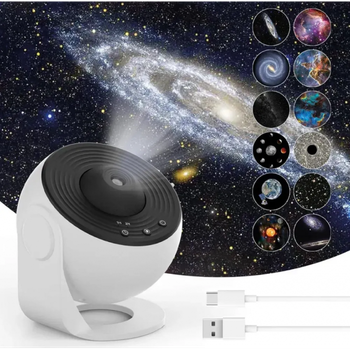 Проектор зоряного неба Galaxy Projector Нічник зоряне небо Планетарій для спальні 12 картриджів від USB Білий