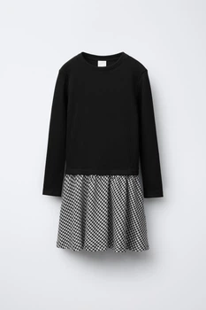 Комбінована сукня в рубчик з картатою спідницею Zara 165/764/ 146см Чорна (0165764070148)