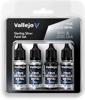 Набір акрилових фарб Vallejo True Metallic Metal Sterling 77.251 Silver Paint Set (8429551772518)
