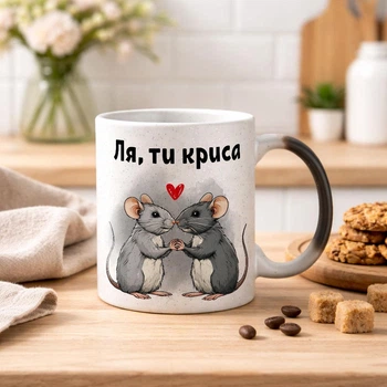 Чашка хамелеон С БЛЕСТКАМИ и надписью "Ля, ты крыса"