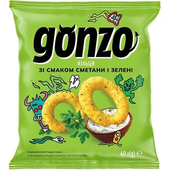 Кукурудзяні кільця Gonzo зі смаком сметани і зелені 40г