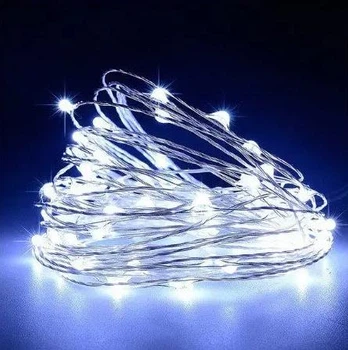 Гірлянда 10 м світлодіодна нитка Роса LED на батарейках Холодний білий