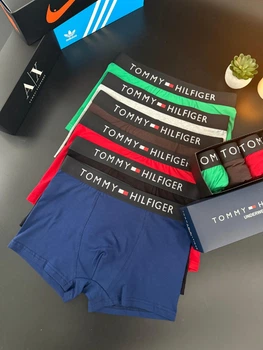 Набір чоловічих трусів 5шт боксери Tommy Hilfiger XL Сині, Чорні, Червоні, Коричневі, Сірі, Зелені (TH19M)