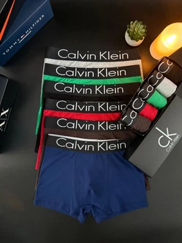 Чоловічі труси боксери Calvin Klein набір 5 шт 2XL Сині, Коричневі, Червоні, Чорні, Зелені (CK13m)