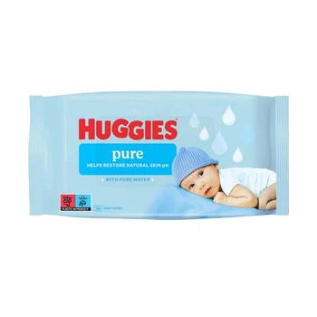 Дитячі вологі серветки Huggies Pure 56 шт — 99% вода, без аромату, 0+ для чутливої шкіри