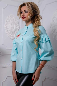 Жіноча блуза з рюшами та вишивкою Seventeen M Бірюзовий (2000000099507)