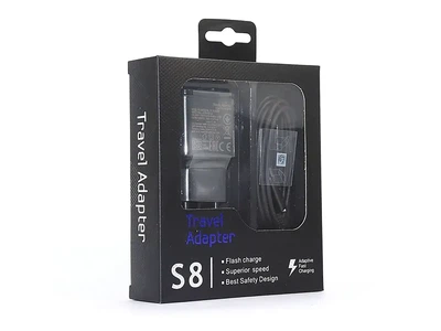 Зарядное устройство 220В 2А 15Вт с кабелем USB Type-C для быстрой зарядки Samsung S8 черное