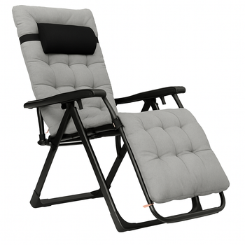Раскладное кресло шезлонг LEOBRO Zero Gravity Premium Plus Grey 178 x 64 x 110 см, нагрузкой до 150 кг, с подголовником, серое