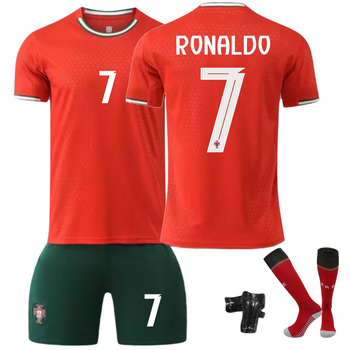 Комплект футбольна форма дитяча Ronaldo (Роналдо) 7 з гетрами (розмір 34-38) Збірна Португалії та щитками сезон 2026 28 розмір ріст 150-155 см червона з зеленим