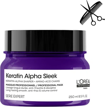 Професійна маска L’Oreal Professionnel Paris Keratin Alpha Sleek для гладкості та контролю пухнастості волосся 250 мл (3474637335694)