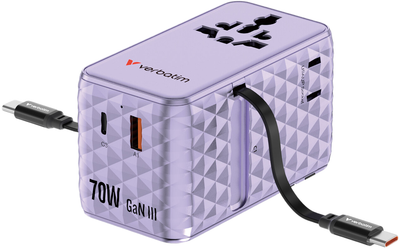 Ładowarka sieciowa Verbatim Charge 'n' Travel GaN III 70W 2x USB-C, 2x USB-A Purple (0023942301882)
