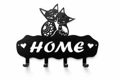 Металева ключниця з кішками та написом HOME чорна матова на 4 гачки (TN0015)
