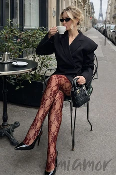 Колготки мереживні з квітковим принтом FIORE Donatella I5000 L Burgund