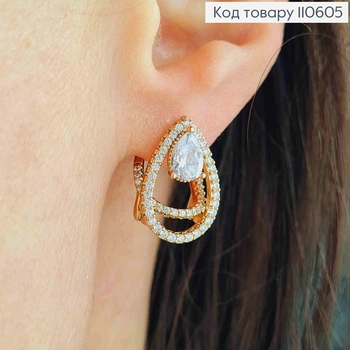 Серьги "Краплинки" с Блестящими камушками, 1,8см, итальянская застежка, Xuping 18K