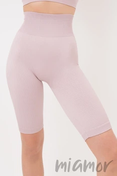 Велосипедки-шорти безшовні в рубчик GIULIA TRACKS RIB SHAPE BURNISHED LILAC S/M Рожева пудра