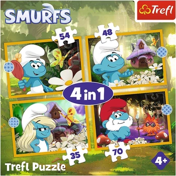 Zestaw puzzli Trefl 4w1 The Smurfs Życie na wsi smerfów 35 + 48 + 54 + 70 elementów 34664 (5900511346640)