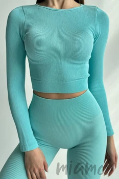 Кроп-топ в рубчик с длинными рукавами INSECRET CROP TOP RIBBED WATERSPOUT L/XL Мятный