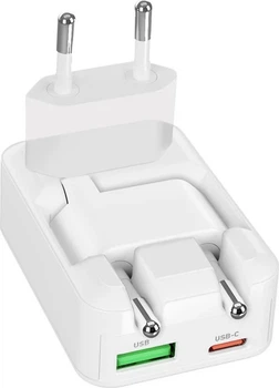 Ładowarka sieciowa SBS Flexi Wall Charger 65W PD USB-C USB-A White (TETRGANUSBTCFOLD65W)