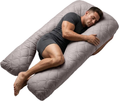 Подушка П-подібна IDEIA 140×75×20 см U-shape для вагітних, реабілітації та повсякденного комфорту з наволочкою на блискавці Антиалергенна Стьобана Сіра (4820182650314)