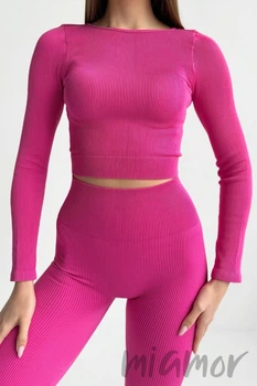Кроп-топ в рубчик з довгими рукавами INSECRET CROP TOP RIBBED FUCHSIA FEDORA S/M Фуксія