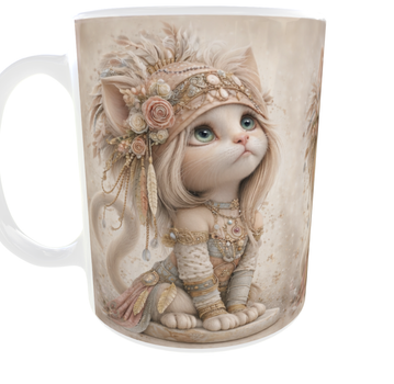 Преміум кружка 330 мл “Boho Cat Art” | Авторський дизайн з котиком | Подарунок дівчині, мамі, подрузі 11 oz