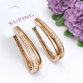 Сережки Xuping довжина 2.7см ширина 3-5мм медичне золото позолота 18К с1525