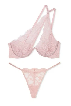 Комплект Victoria’s Secret Dream Angels Twinkle Lace One-Shoulder Monowire Bra (Бюстгальтер +V-стрінги)Рожевий М