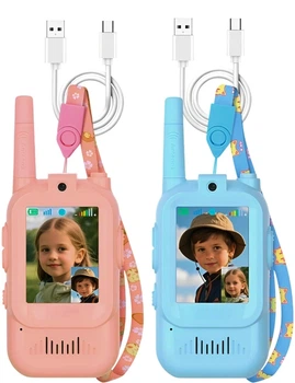 Рации детские 2 шт с видеозвонком wi fi цветным экраном зарядкой type c Video Walkie Talkie детская портативная видео рация вай фай до 300 м игровой набор для детей видео на аккумуляторе 650 mah синий розовый