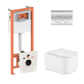 Готовое решение Qtap для ванной комнаты: подвесной унитаз Gemini Ultra Quiet 485×340×350 + комплект инсталляции Nest 4 в 1 (круглая клавиша Chrome)