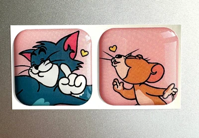 Набор парных объемных 3D наклеек «Tom & Jerry Pink» стикер для декора телефона, ноутбука, блокнота