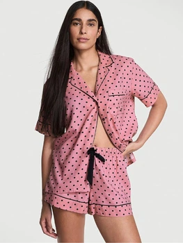 Піжама фланелева Victoria's Secret Flannel Short Pajama Set у спокійному пудровому кольорі у горошок L