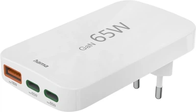 Ładowarka sieciowa Hama 2 x USB Type-C + 1 x USB Type-A GaN 65 W White (4047443532329)