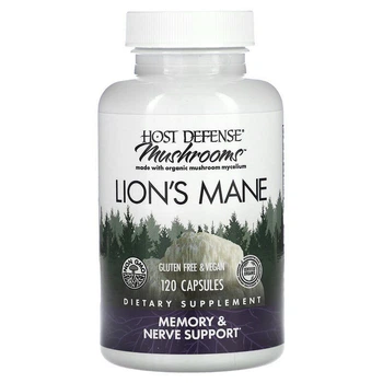 Їжовик Гребінчастий, Lion's Mane, Fungi Perfecti, Host Defense, підтримка пам'яті та нервів, 1 г, 120 вегетаріанських капсул (FPI-03163)