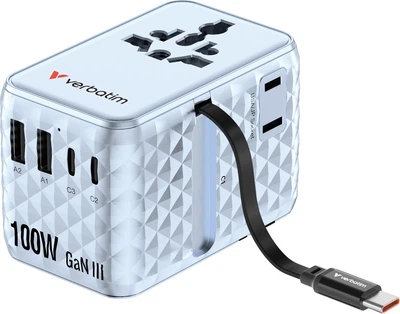 Дорожній адаптер Verbatim Charge 'n' Travel GaN III 100W Blue (23942301929)
