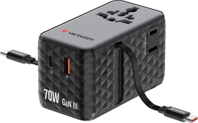 Дорожній адаптер Verbatim Charge 'n' Travel GaN III 70W Black (23942301868)