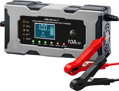 Інтелектуальний мікропроцесорний зарядний пристрій Qoltec 12V 10A LCD (5901878524931)