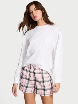 Пижама (свитшот + шорты) женская хлопковая Victoria's Secret 27126202 L Белая/Розовая (5419437713214)