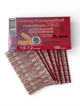 Пластырь бактерицидный IGAR Классический 1,9*7,2см на хлопковой основе 100 шт/уп