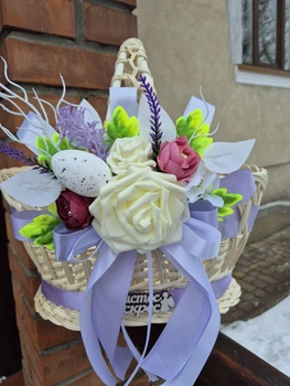 Пасхальная корзина, корзина на Пасху 30×40 см, белая корзина для освящения Пасхи с лавандовым декором