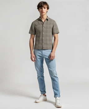 Рубашка H&M M Коричневый 0941102_беж.клетка