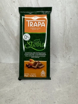 Молочный шоколад без сахара с миндалем Trapa Stevia, 75 г