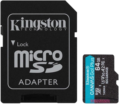 Карта памяти microSD 64GB C10 UHS-I U3 A2 V30 R200/W100MB/s + SD Kingston (teh0025039)
