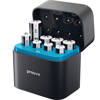 Зарядное Устройство с Аккумуляторными Батарейками Proove Compact Station 8pcs (4xAAA + 4xAA), Черный