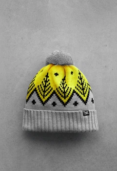 Шапка Staff gray & yellow pattern pompon One Size