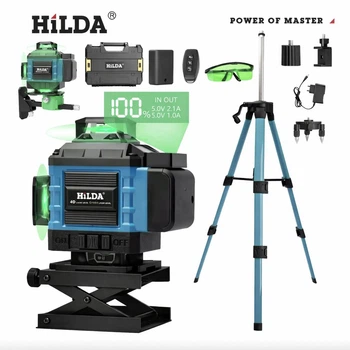 Лазерный уровень с жк-экраном HiLDA 4D, профессиональный нивелир с кейсом, лазерный уровень 16 линий