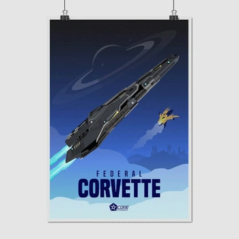 Постер Элита, Elite:Dangerous, Federal Corvette, постер для геймера, космический корабль, sci-fi, A3 42×30 см (id3333)