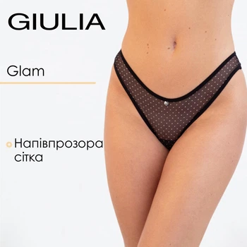 Труси жіночі бразиліана із сітки в горошок Giulia Glam 2239/40 M Black dots, напівпрозорі трусики, чорні бразиліани