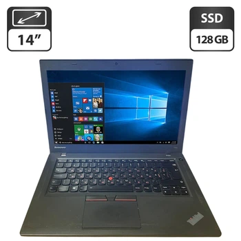 Ноутбук Б-класс Lenovo ThinkPad T450 / 14" (1366x768) TN / Intel Core i5-5300U (2 (4) ядра по 2.3 - 2.9 GHz) / 8 GB DDR3 / 128 GB SSD / Intel HD Graphics 5500 / WebCam б/у