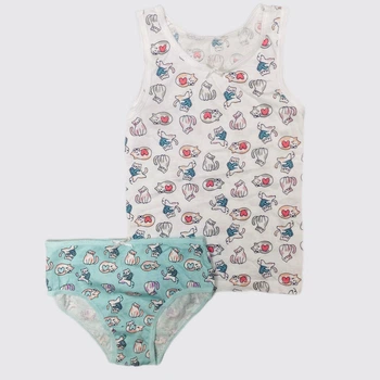 Комплект білизни Primark набір білизняний майка + труси принт Котики дитячий на дівчинку 116 см (5-6 років) білий, зелений